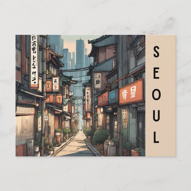 Seoul South korea vintage travel cityscape  Postcard (Front)