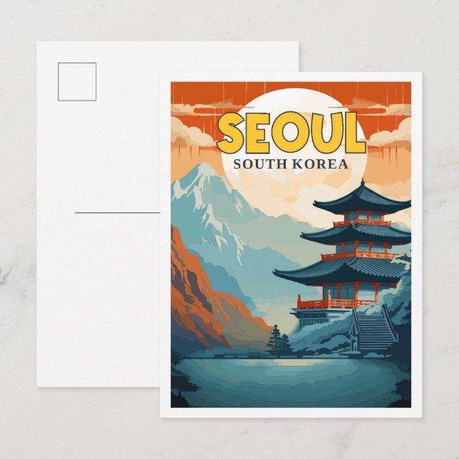 Seoul South Korea vintage travel illustration Postcard (Front/Back)