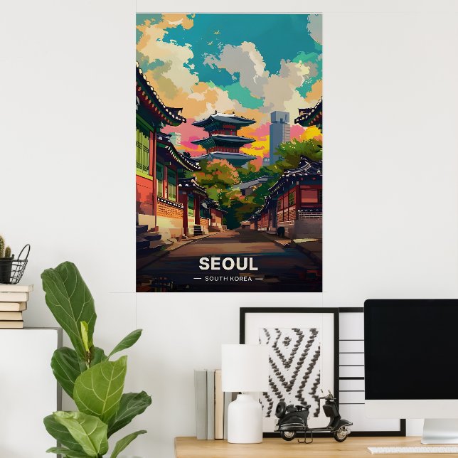 Seoul's Ancient Charm Under a Vivid Sky Poster (Home Office)