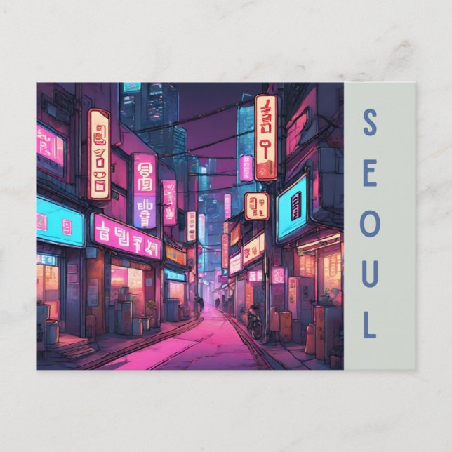 Seoul's Famous Landmarks:A Retro Journey Neon city Postcard (Front)