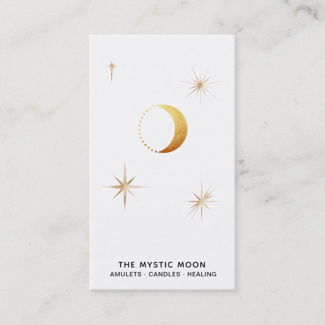 *~* Separate Gold Lunar Stars Mystic Moon Luna  Business Card (Front)