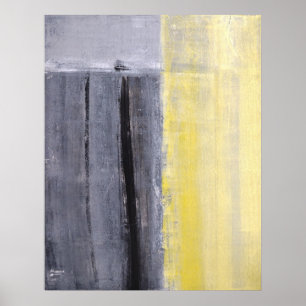 'Separated' Grey and Yellow Abstract Art Poster