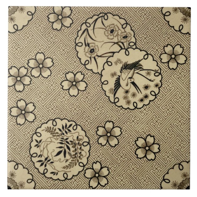 Sepia Aesthetic Japanese Style Antique c1880 repro Tile (Front)