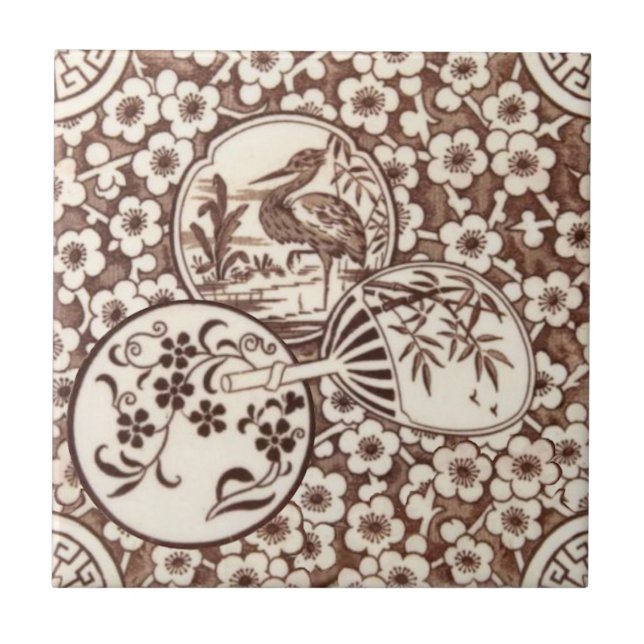 Sepia Aesthetic Japanese Style Antique Repro Tile (Front)