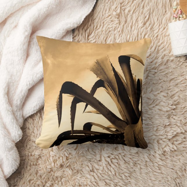 Sepia Aloe Plant Photograph  Cushion (Blanket)