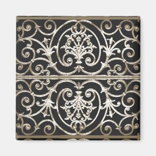 Sepia and black scrollwork pattern magnet