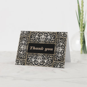 Sepia and black scrollwork pattern thank you card