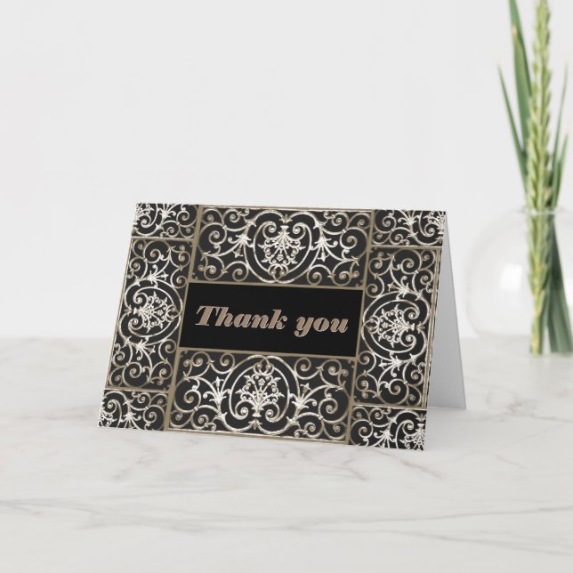 Sepia and black scrollwork pattern thank you card (Front)