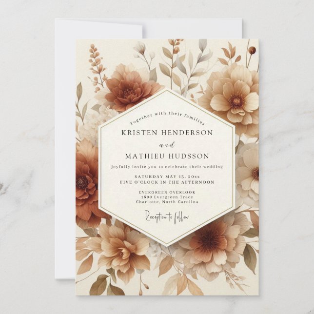 Sepia Antique Floral Wedding Invitation (Front)