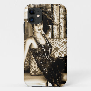 Sepia Art Deco Flapper Woman Illustration iPhone 11 Case