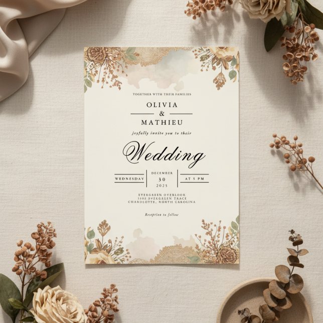 Sepia Autumnal Bloom Wedding Invitation (Creator Uploaded)