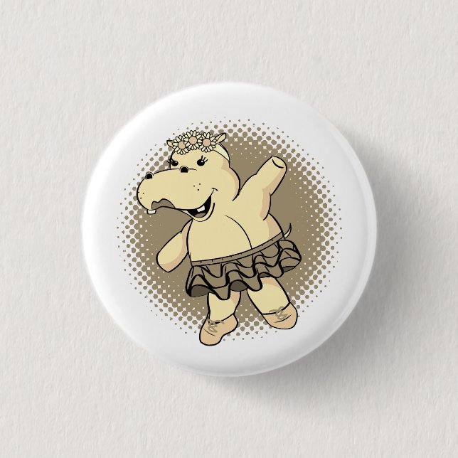 Sepia Ballerina Hippo With Tutu 3 Cm Round Badge (Front)