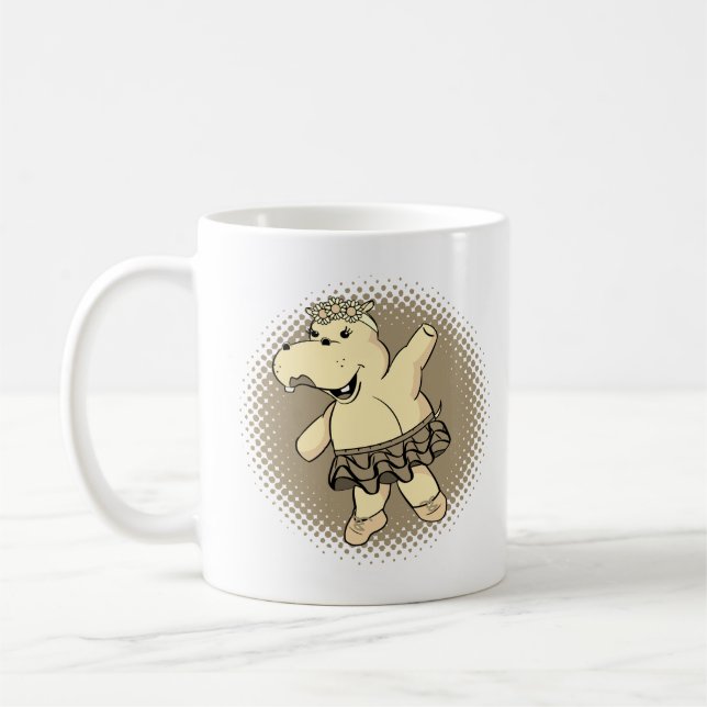 Sepia Ballerina Hippo With Tutu Coffee Mug (Left)