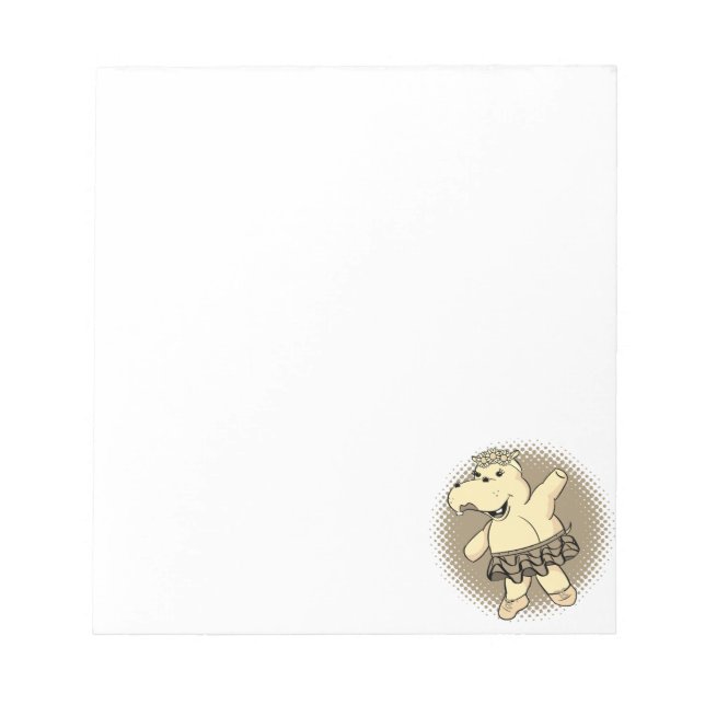 Sepia Ballerina Hippo With Tutu Notepad (Front)