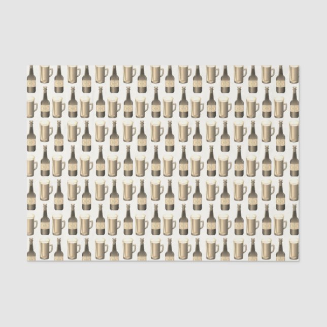 Sepia Beer Bottles and Glass Pattern Tissue Paper (Front)