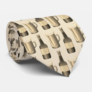 Sepia Beer Glasses and Bottles Pattern Tie