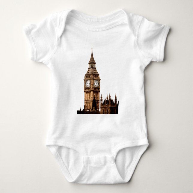 Sepia Big Ben Tower Baby Bodysuit (Front)