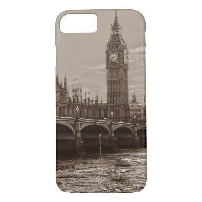 Sepia Big Ben Tower Palace of Westminster Case-Mate iPhone Case (Back)