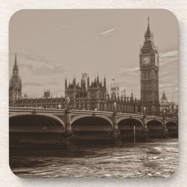 Sepia Big Ben Tower Palace of Westminster Coaster (Front)