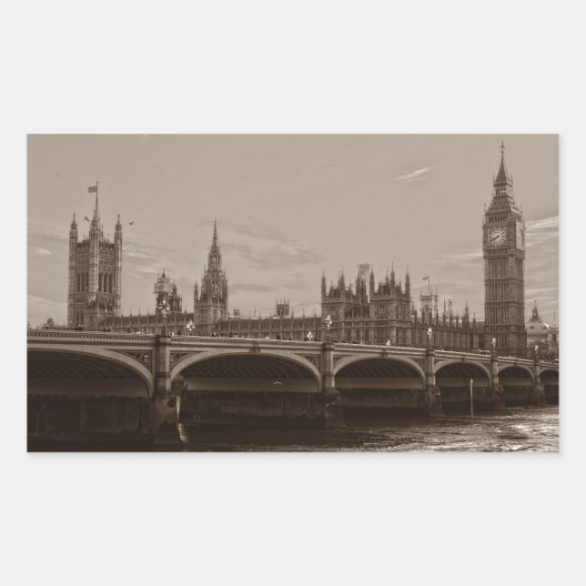 Sepia Big Ben Tower Palace of Westminster Rectangular Sticker (Front)