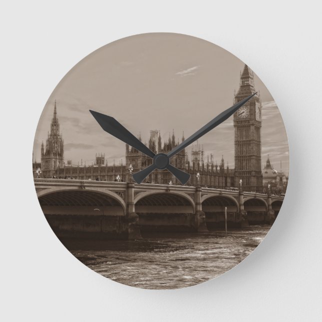 Sepia Big Ben Tower Palace of Westminster Round Clock (Front)