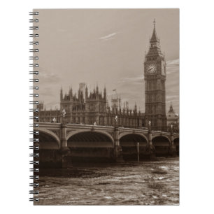 Sepia Big Ben Tower Palace of Westminster Spiral Notebook