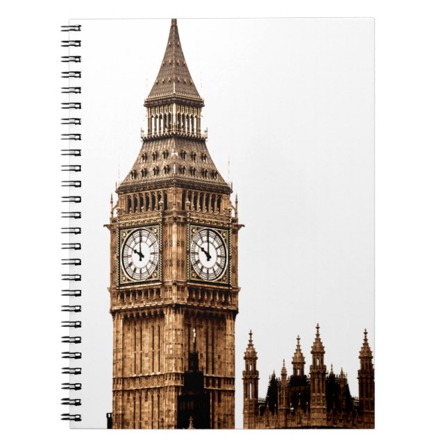 Sepia Big Ben Tower Spiral Notebook (Front)