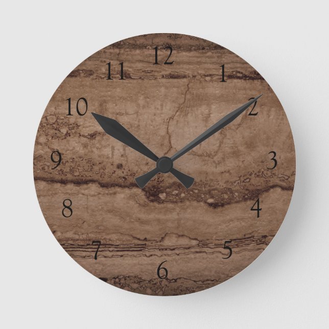 Sepia black brown tan Granite rock stone Round Clock (Front)
