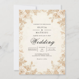 Sepia Blossom Romantic Wedding Invitation