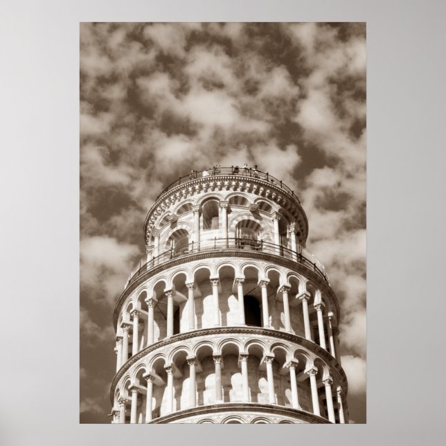 Sepia Brown Leaning Tower of Pisa Italy Poster (Front)