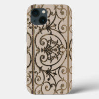 Sepia brown scrollwork pattern Case-Mate iPhone ca