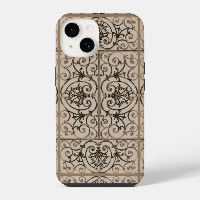 Sepia brown scrollwork pattern iPhone case (Back)