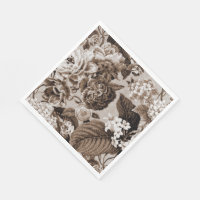 Sepia Brown Vintage Floral Toile Fabric No.1