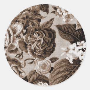 Sepia Brown Vintage Floral Toile No.1 Classic Round Sticker