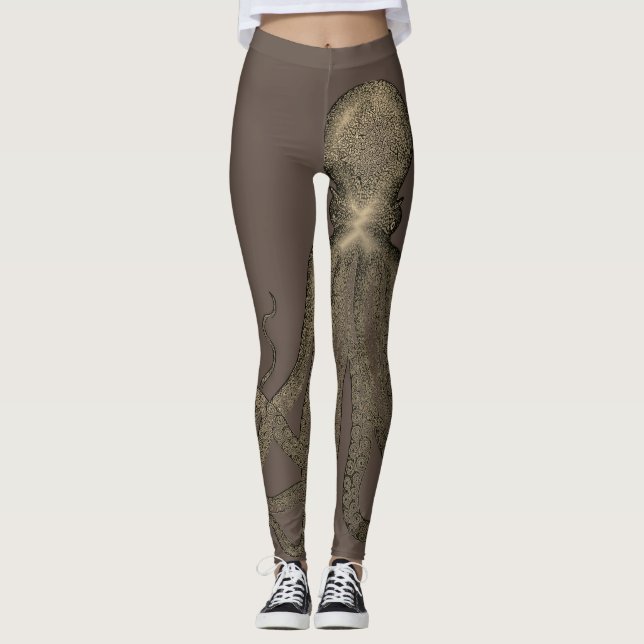 Sepia Brown Vintage Octopus Leggings (Front)