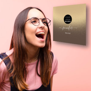 Sepia Brown White Ombre QR LOGO SHOP Square  Business Card