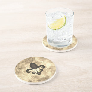 Sepia Butterfleur Tan Butterfly on Fleur de Lis Coaster