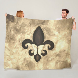 Sepia Butterfleur   Tan Butterfly on Fleur de Lis Fleece Blanket
