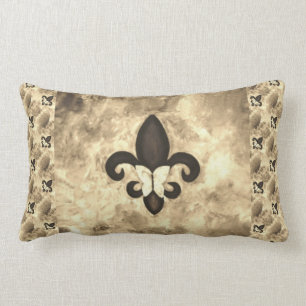 Sepia Butterfleur Tan Butterfly on Fleur de Lis Lumbar Cushion