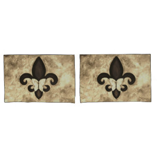 Sepia Butterfleur   Tan Butterfly on Fleur de Lis Pillowcase