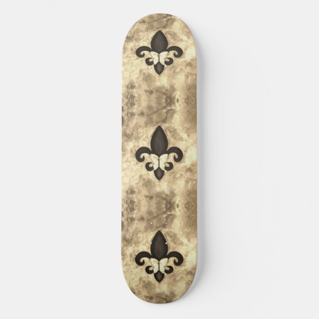 Sepia Butterfleur | Tan Butterfly on Fleur de Lis Skateboard (Front)