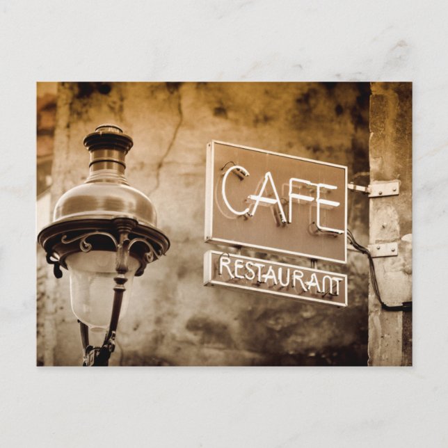 Sepia cafe sign, Paris, France Postcard (Front)
