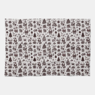 Sepia Christmas Pattern Tea Towel