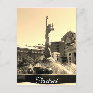Sepia Cleveland Fountain Postcard