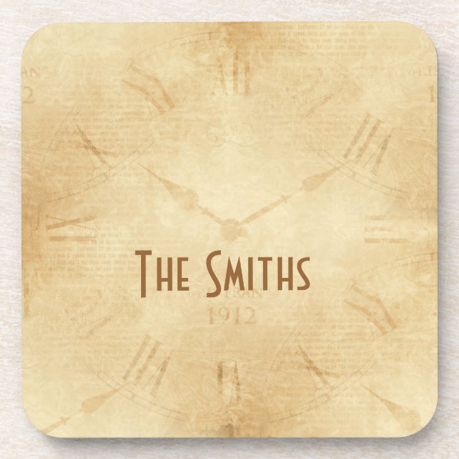 Sepia Clock Face Steampunk Coaster (Front)