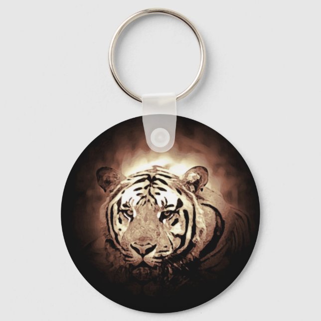 Sepia Colour Tiger Wild Big Cat Key Ring (Front)