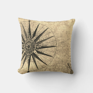 Sepia Compass Discovery Age World Map Cushion