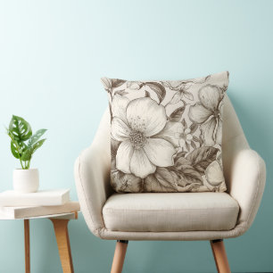 Sepia Cottagecore Floral Garden Cream Vintage Cushion