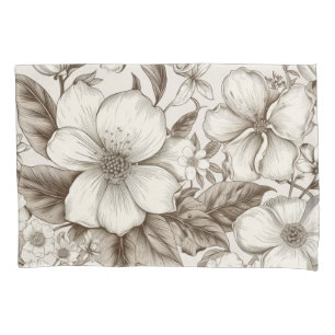 Sepia Cottagecore Floral Garden Cream Vintage Pillowcase