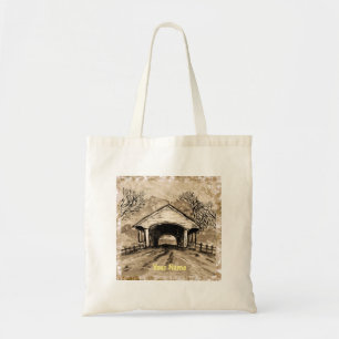 Sepia Covered Bridge custom name tote bag